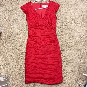 Nicole Miller Lauren Stretch Linen Dress Sleeves Red Size 4